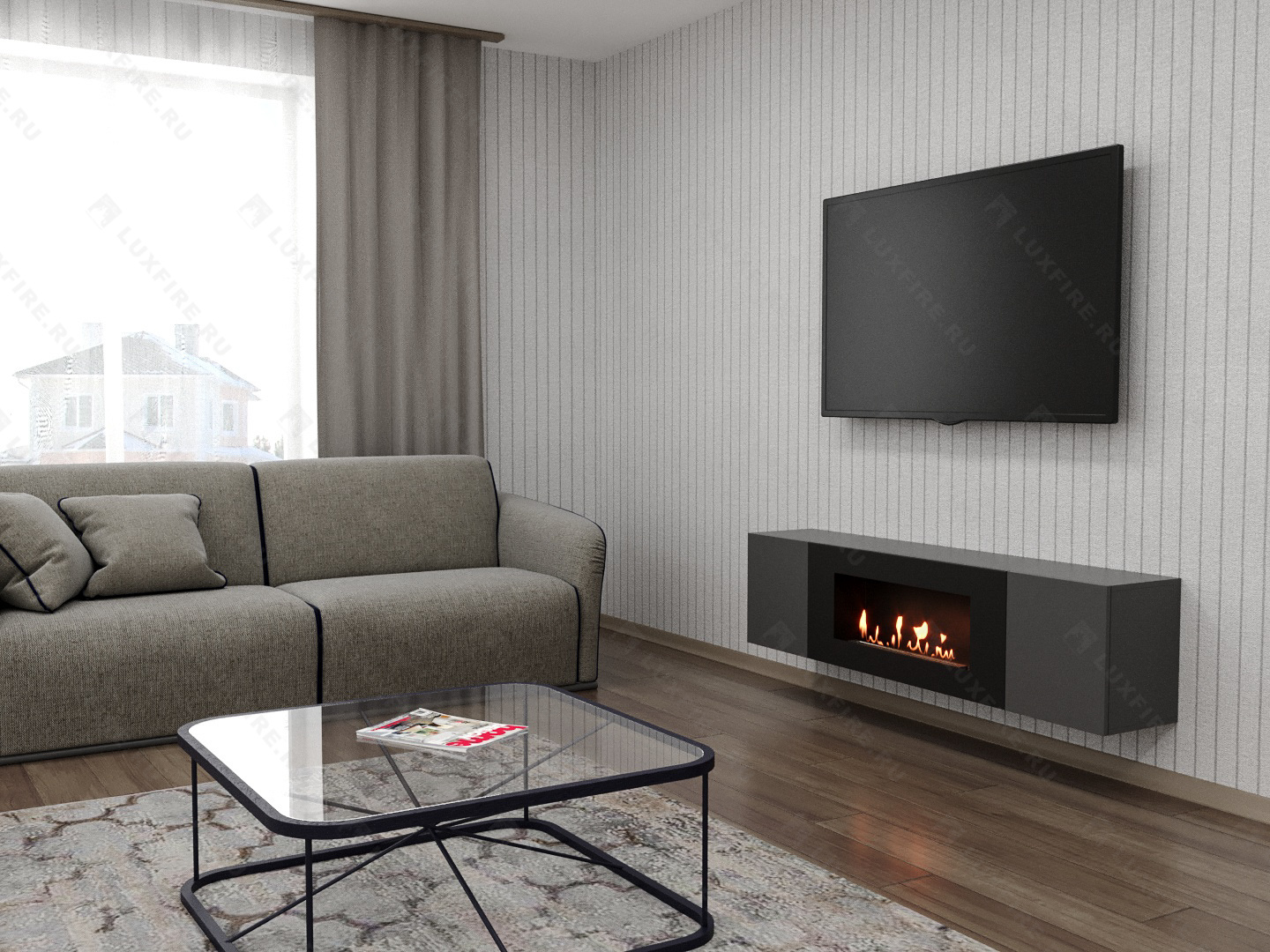 Тумба универсальная Lux Fire "Байкал Н" 1600, ножки, графит, с биокамином 900 по цене 68 148 руб.